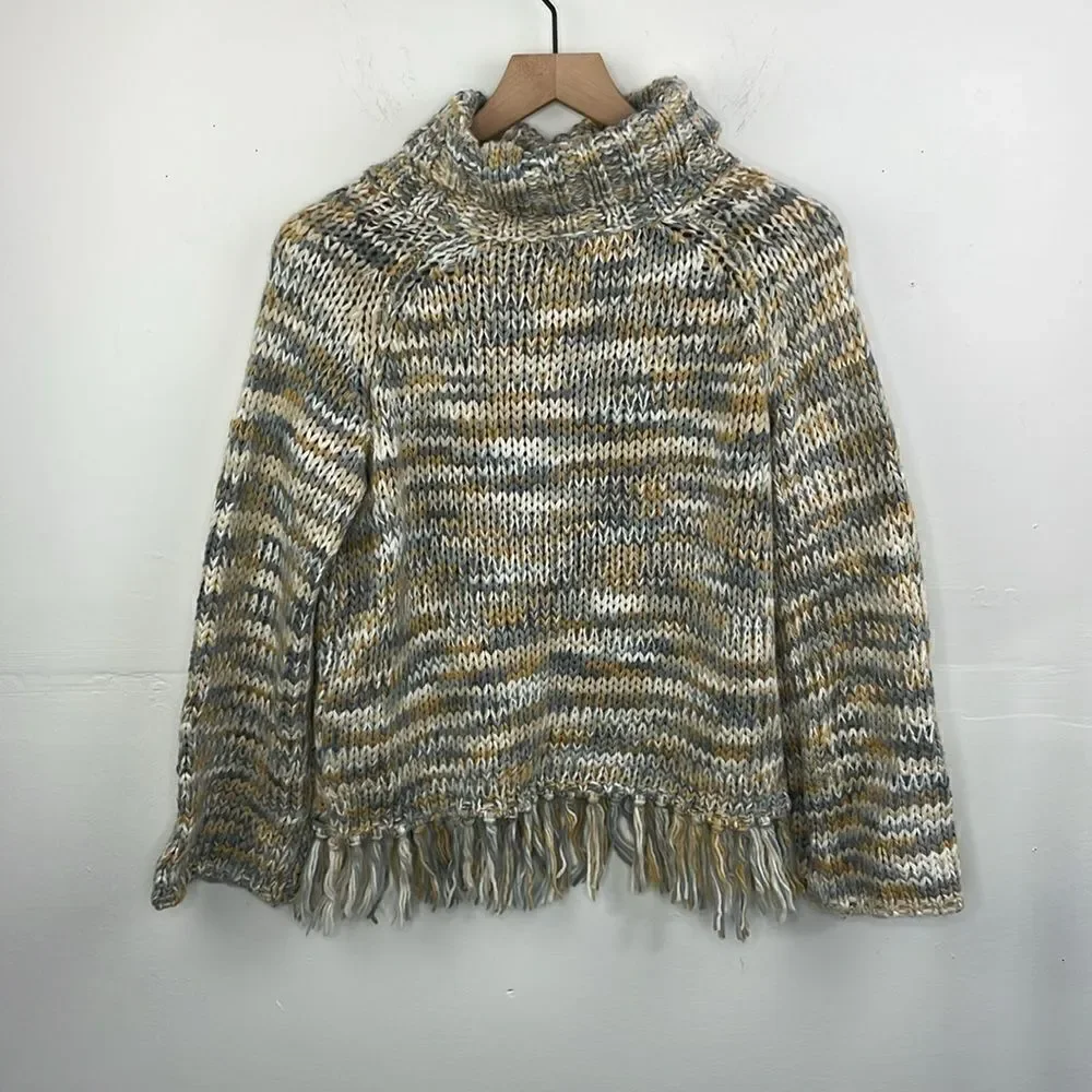 Solitaire Chunky Boho Pull Over Turtleneck Sweater size Small